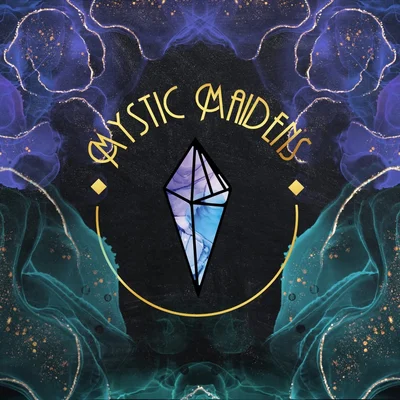 Mystic Maidens crystal logo in violet, teal and gold